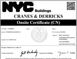 Onsite Authorization-Onsite Operation Certificate-335 Bowery